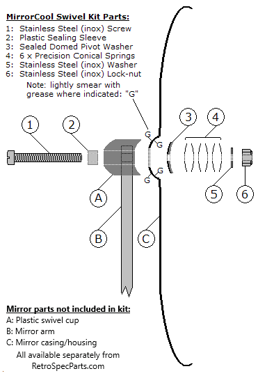 Mirrorcool swivel kit diagram